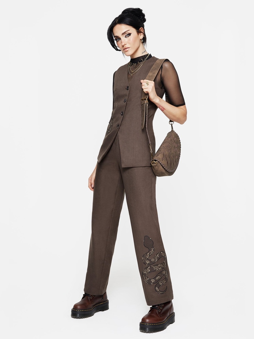 NWT Disturbia Gaia Linen Blend Snake Embroidered Longline Waistcoat US 16/UK 20 - Picture 5 of 8